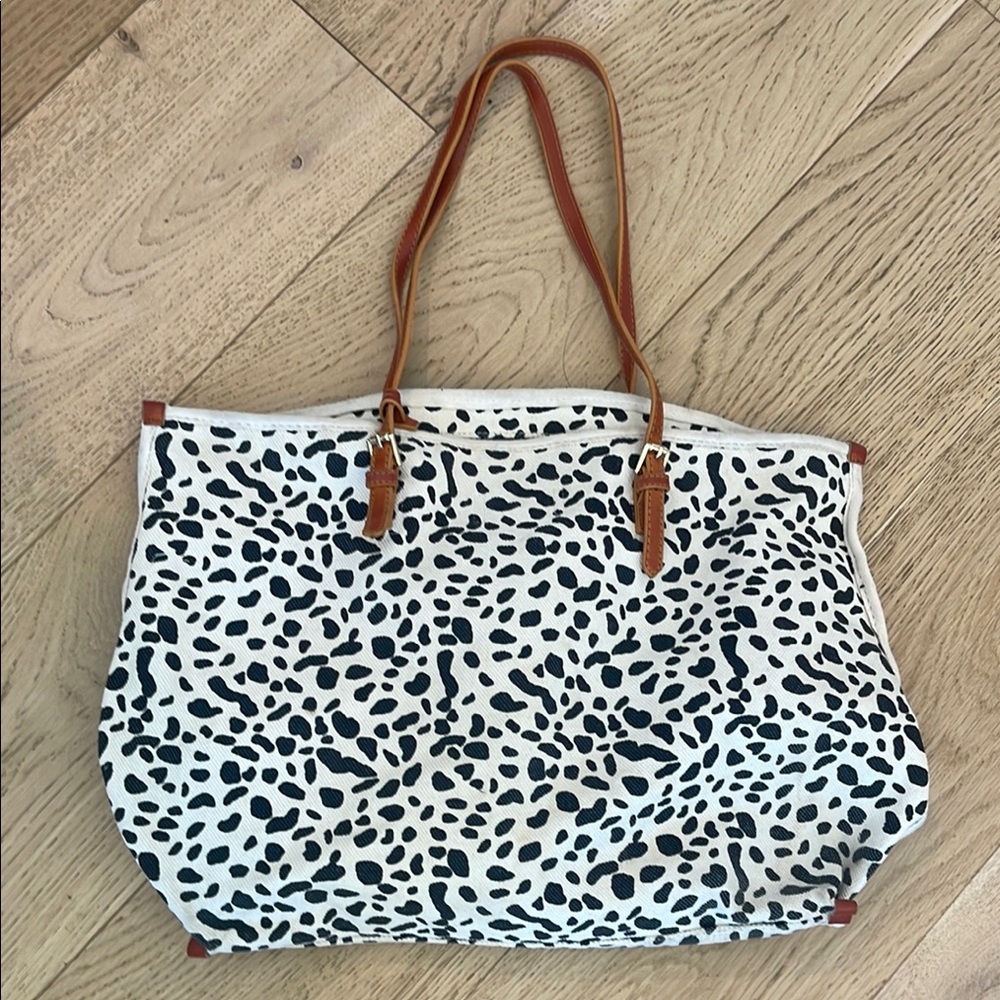 Anthropologie/Urban outfitters  Leopard Print canvas Tote Bag with Tan Straps - Picture 3 of 17